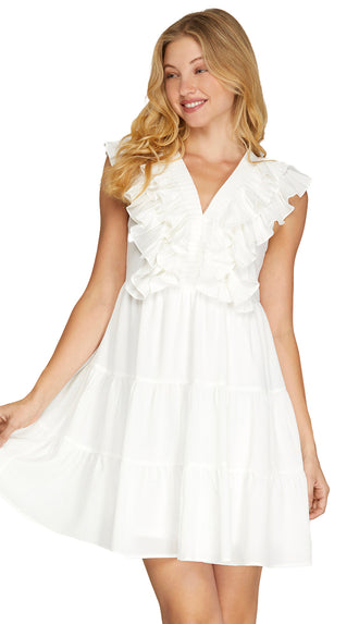 Moment In Time Tiered Dress- Off White