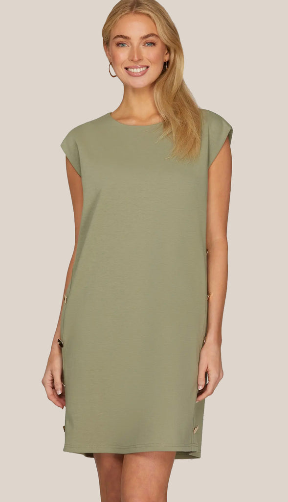 Livvy Side Buttoned Dress With Pockets- Lt. Olive