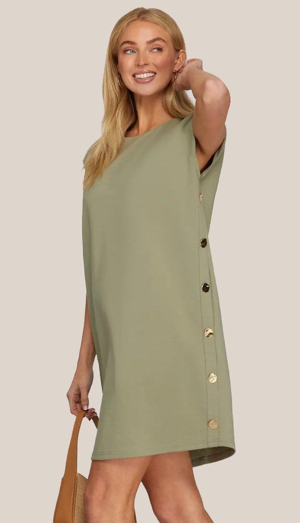 Livvy Side Buttoned Dress With Pockets- Lt. Olive