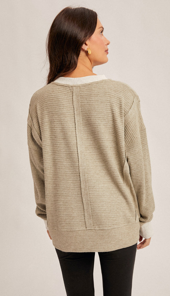 Danielle Brush Thermal Oversized Pullover- Olive