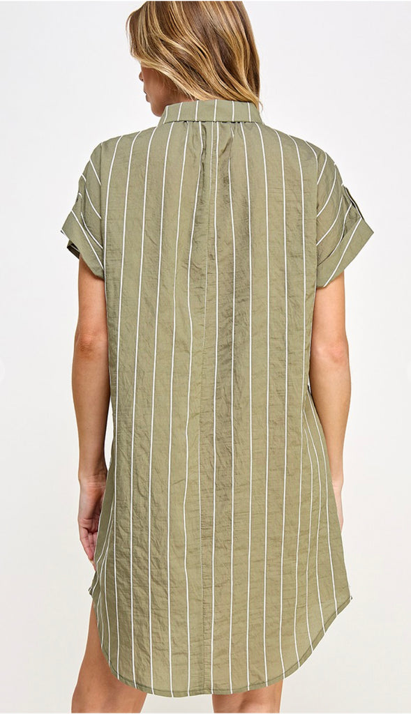 Fern V Neck Collared Shirt Dress- Olive