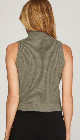 Sara Mock Neck Sweater Vest- Olive