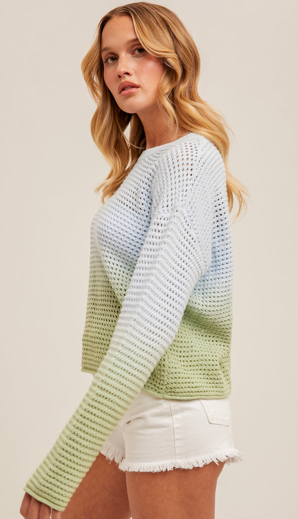 Britta Ombre Crew Neck Sweater- Lt Blue/Mint