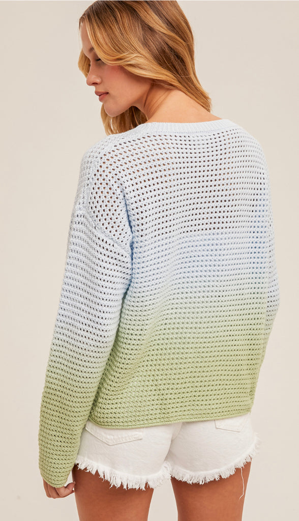 Britta Ombre Crew Neck Sweater- Lt Blue/Mint