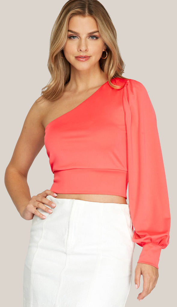 Brighter Days One Shoulder Knit Top- Coral