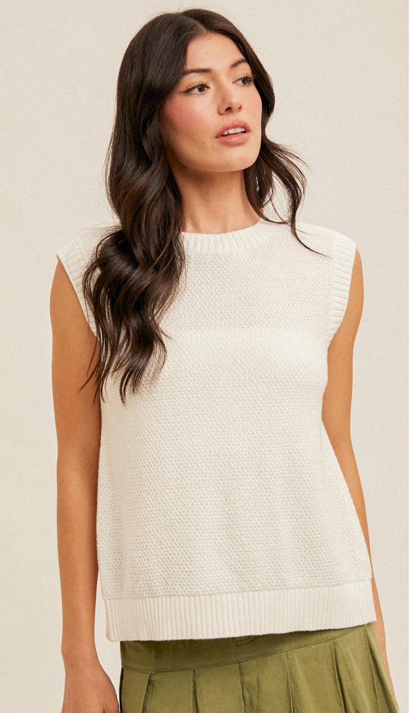 Rowan Open Back Ties Sleeveless Sweater- Off White