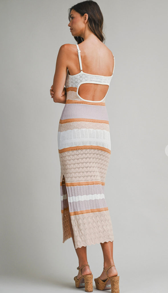 Chasing The Sunset Pointelle Knit Dress- Mauve Multi