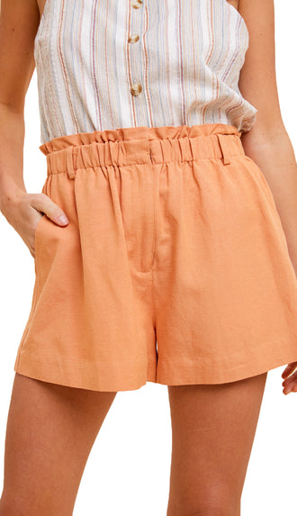Elastic Waist Linen Shorts- Muted Orange