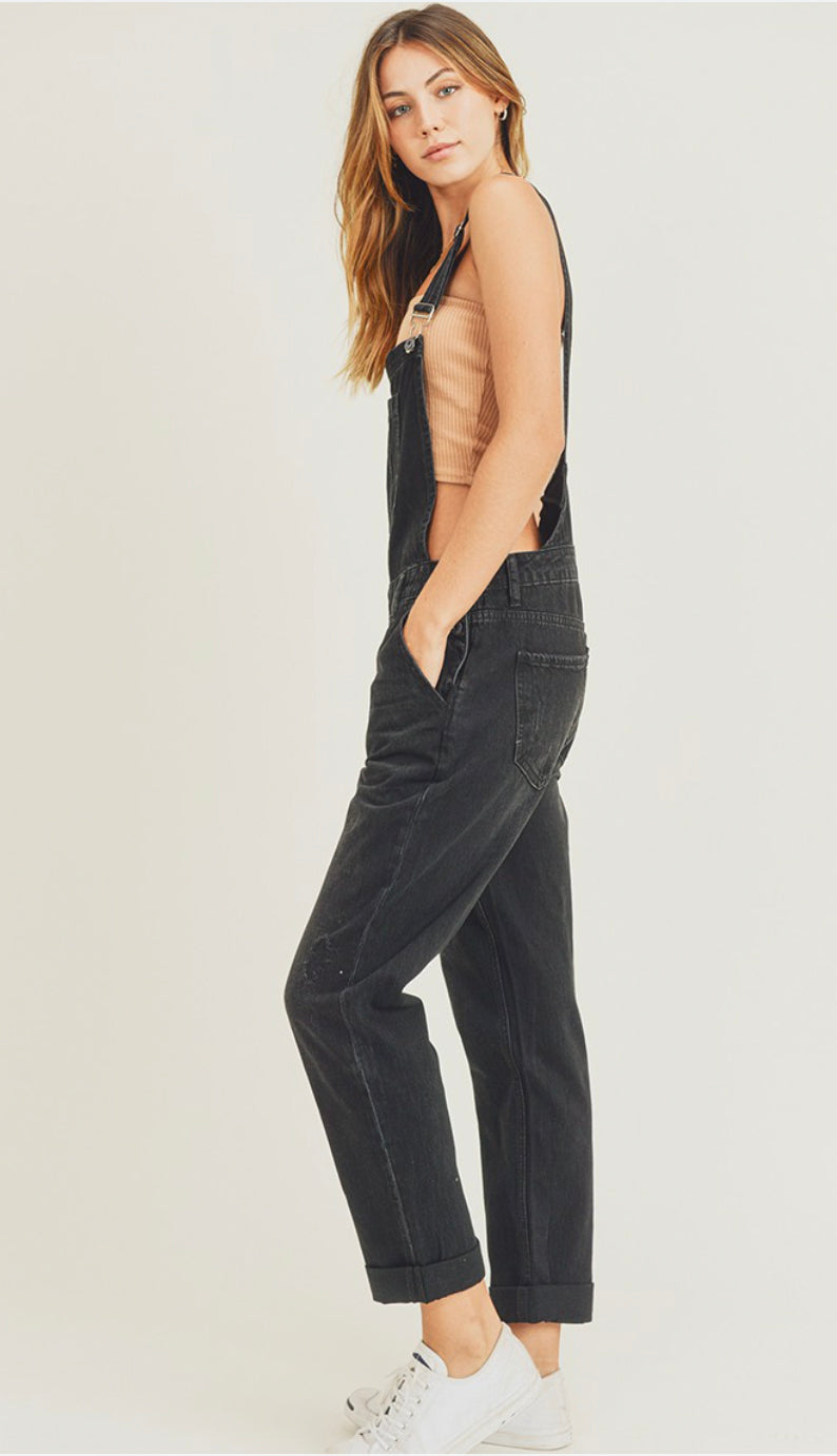 Relaxed Fit Overalls- Faded Black