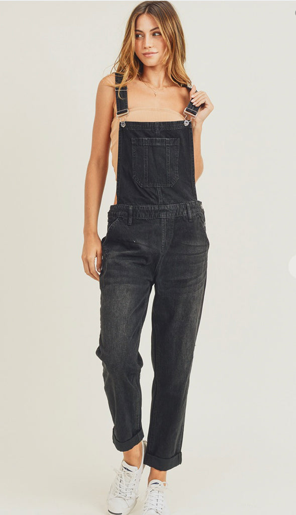 Relaxed Fit Overalls- Faded Black