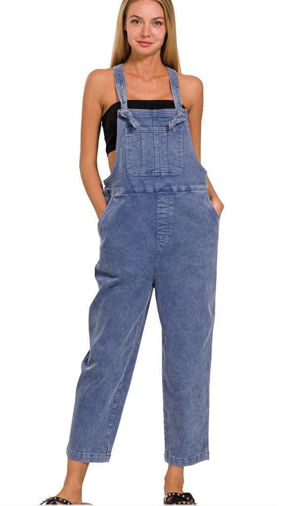 Camila Washed Relaxed Fit Overalls- Ash Black