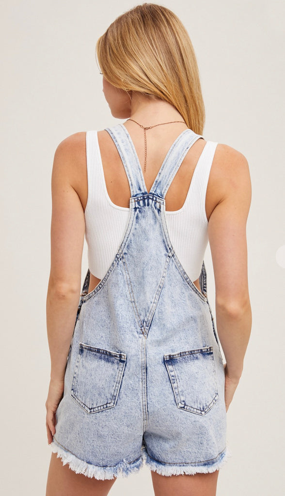 Paisley Raw Hem Denim Shortalls- Lt. Blue