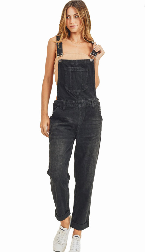 Relaxed Fit Overalls- Faded Black