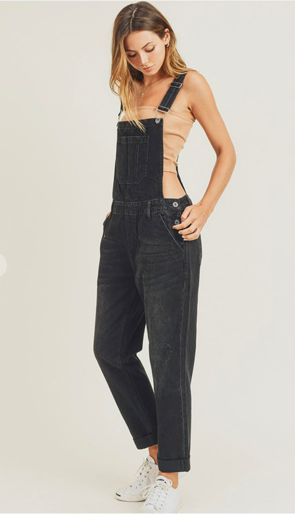 Relaxed Fit Overalls- Faded Black