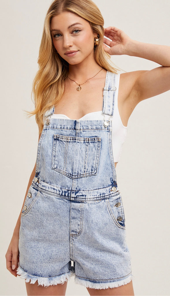 Paisley Raw Hem Denim Shortalls- Lt. Blue