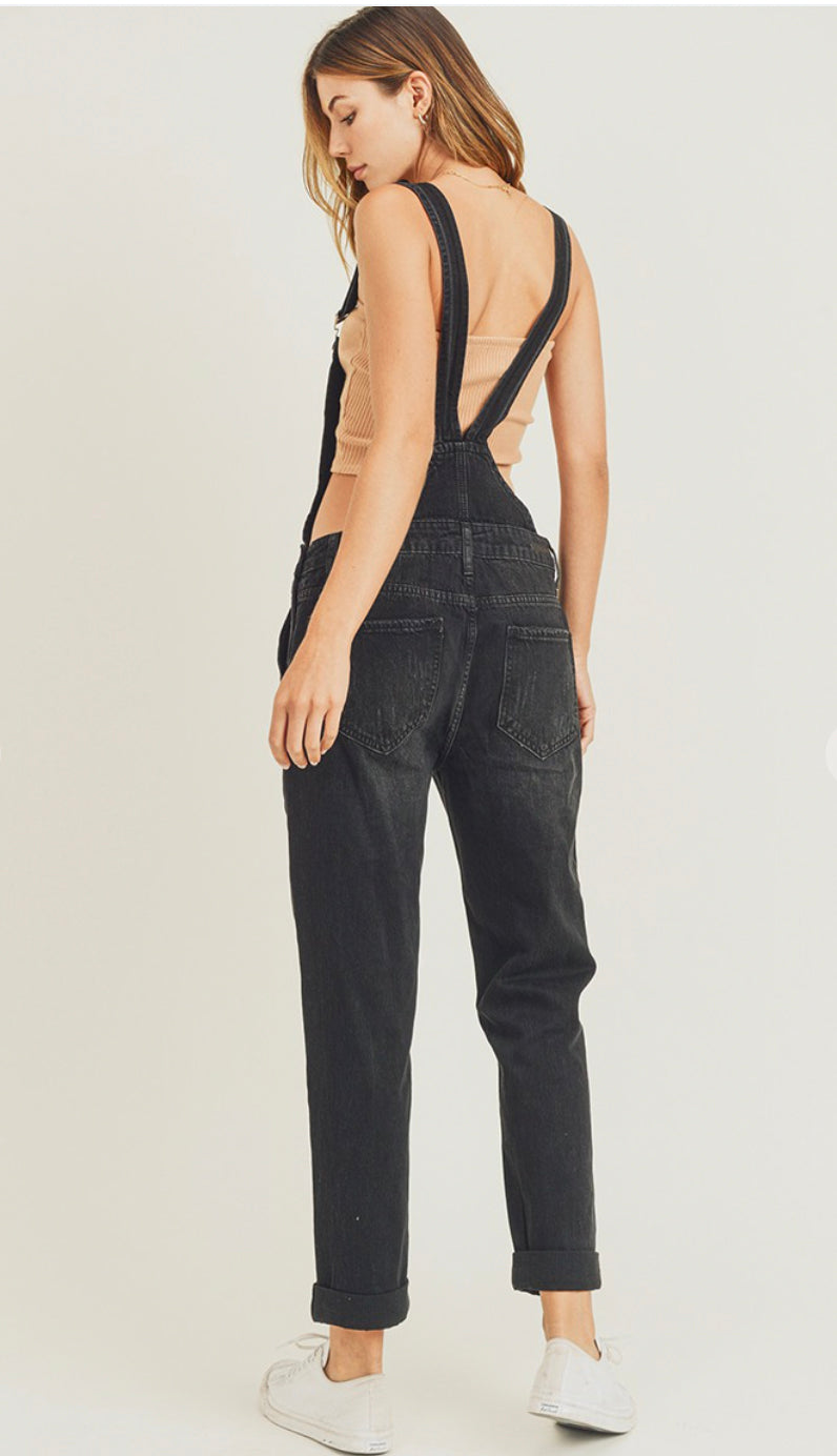 Relaxed Fit Overalls- Faded Black