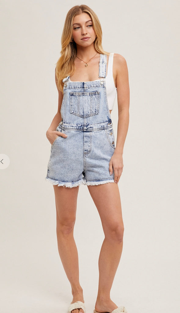 Paisley Raw Hem Denim Shortalls- Lt. Blue