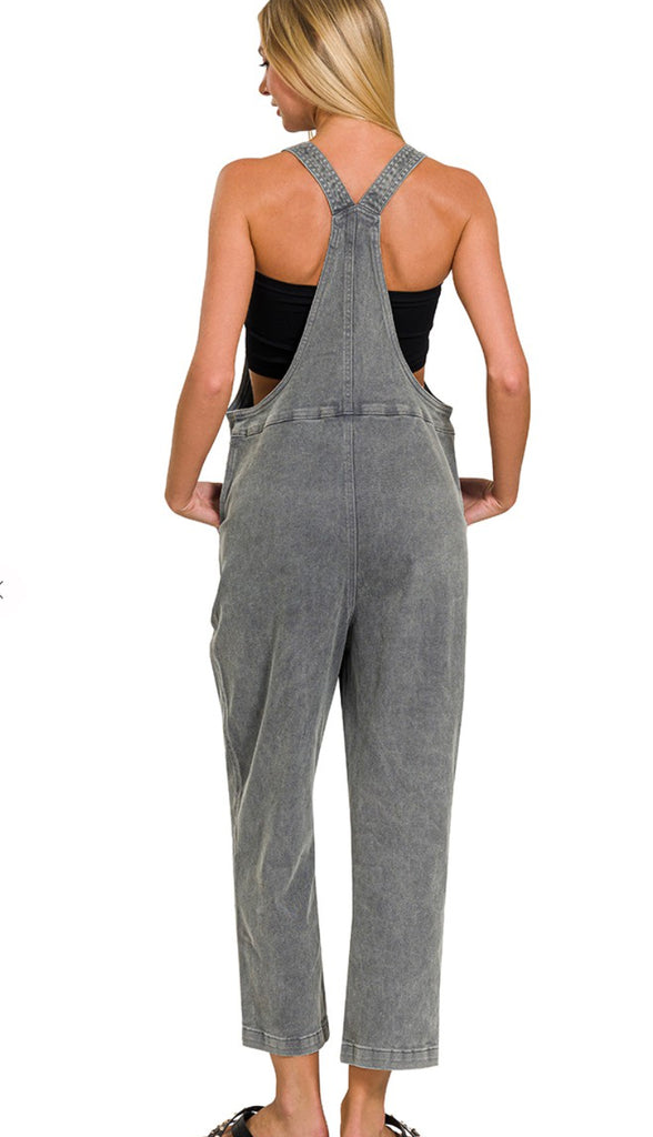 Camila Washed Relaxed Fit Overalls- Ash Black