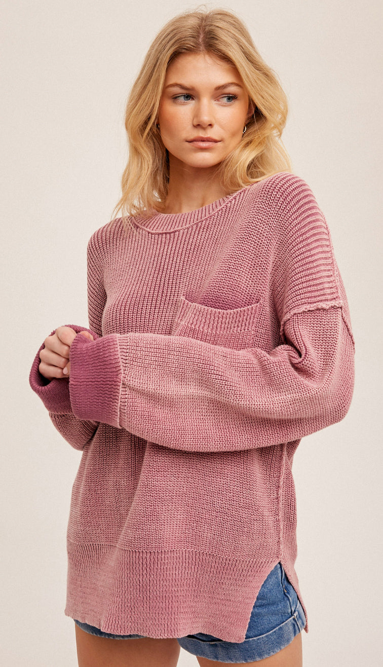 Emmy Washed Oversized Sweater- Mauve