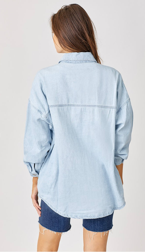 Risen Oversized Denim Shacket- Light Wash