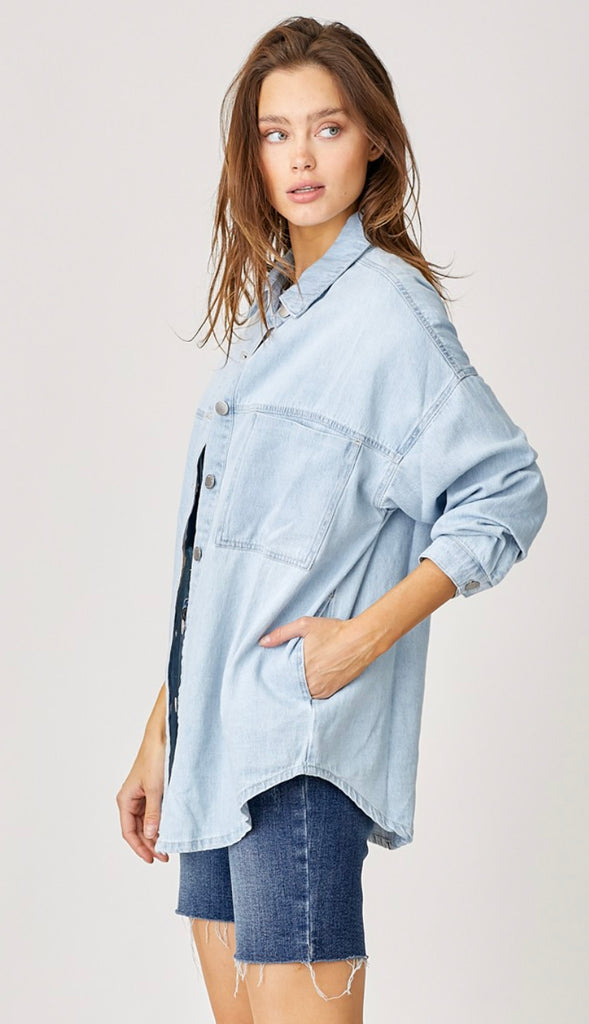 Risen Oversized Denim Shacket- Light Wash