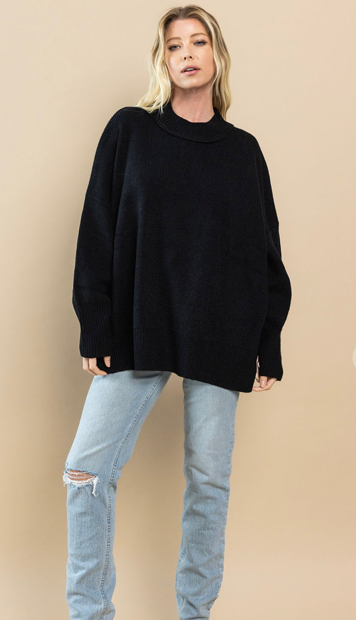 Keep It Cozy Oversized Sweater- Black