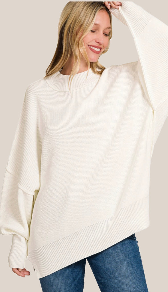 Easy Does It Side Slit Oversized Sweater- Ruby