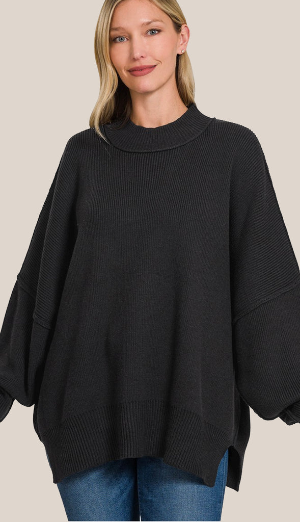 Easy Does It Side Slit Oversized Sweater- Lt Plum