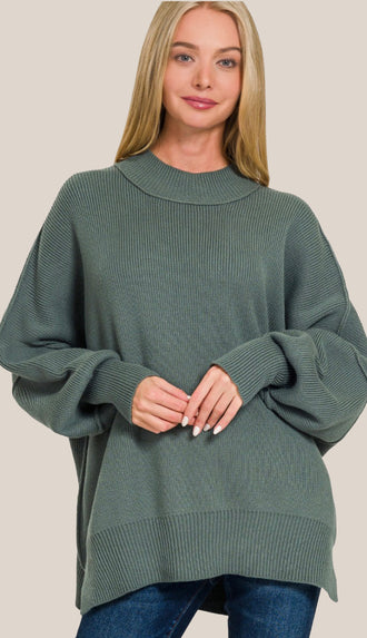 Easy Does It Side Slit Oversized Sweater- Teal