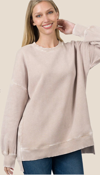 Coziest Ever Acid Wash Sweatshirt- Ash Mocha
