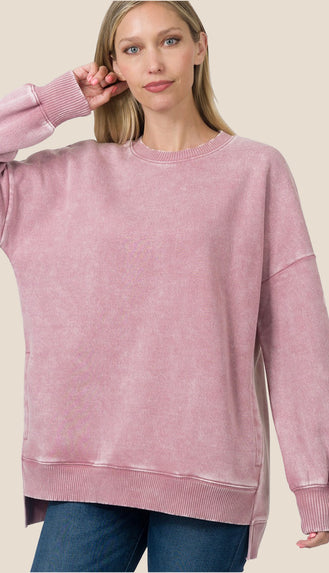 Coziest Ever Acid Wash Sweatshirt- Dusty Rose