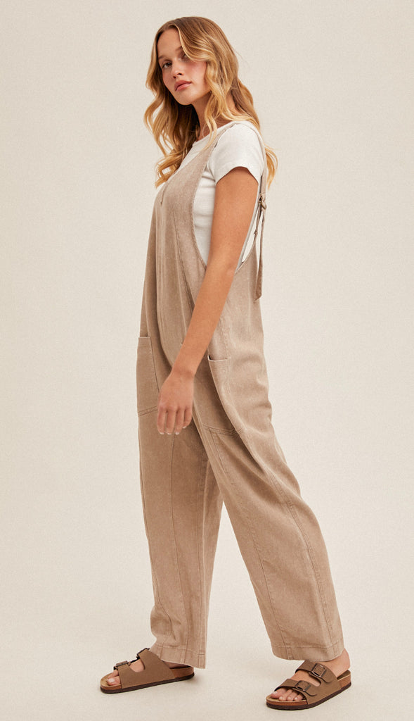 Palmer V Neck Adjustable Strap Overalls- Pebble Grey
