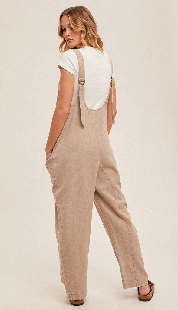 Palmer V Neck Adjustable Strap Overalls- Pebble Grey