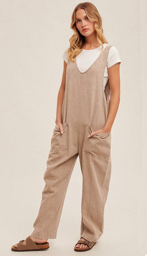 Palmer V Neck Adjustable Strap Overalls- Pebble Grey