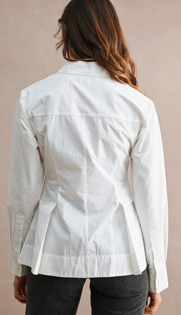 Class Act Pleated Peplum Cotton Shirt- Off White