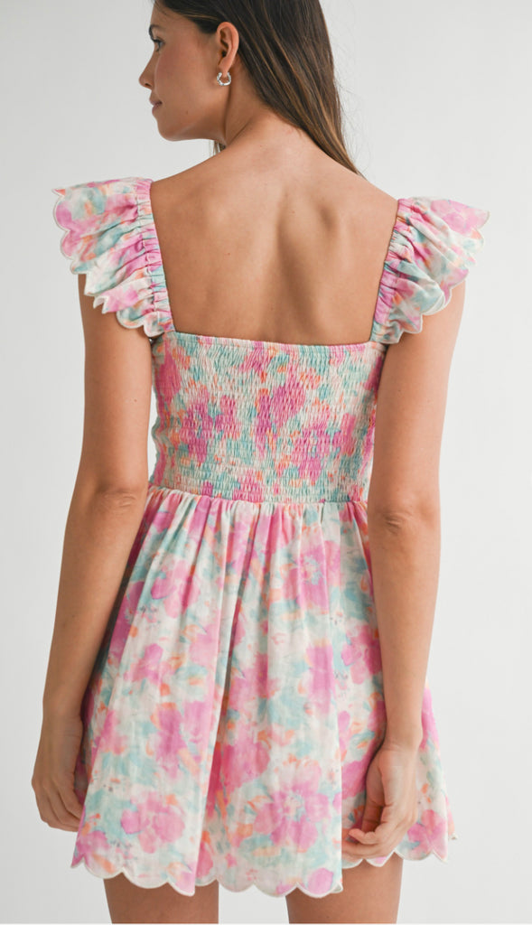Poppy Ruffle Smocked Floral Dress- Pink