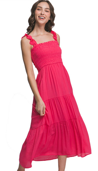 Tiffany Smocked Midi Dress- Fuchsia