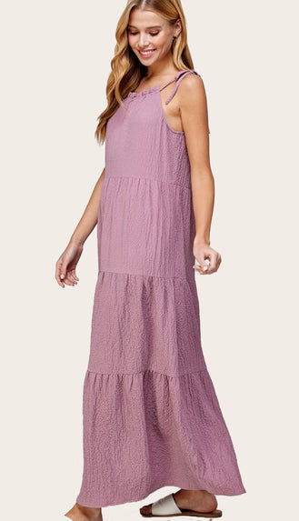 Azalea Tie Shoulder Tiered Maxi Dress- Dusty Pink