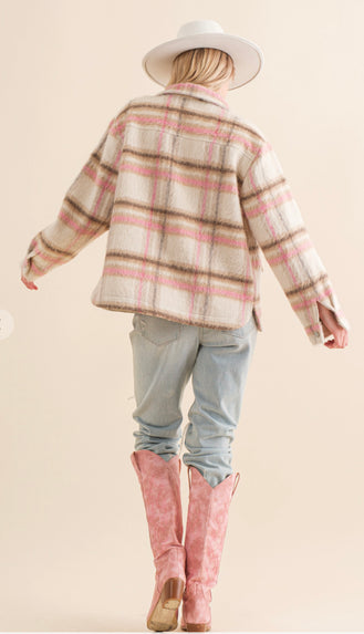 Annika Brushed Plaid Jacket- Pink/Taupe