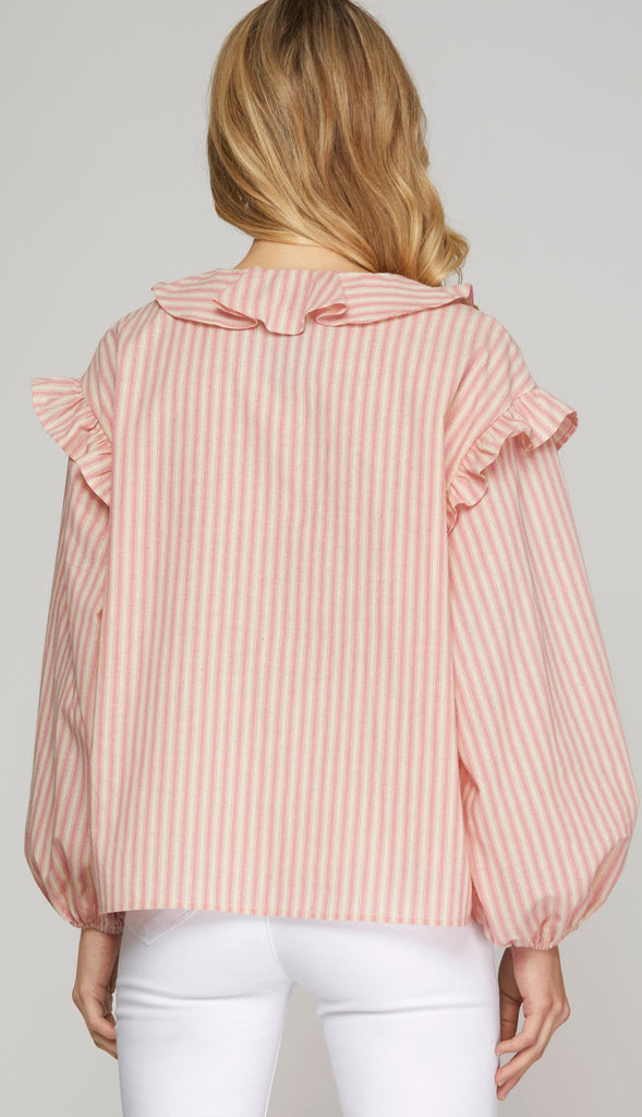 Sunday Brunch Ruffled Striped Top- Pink