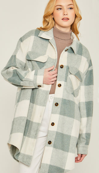 Patch Things Up Plaid Shacket- Sage Green