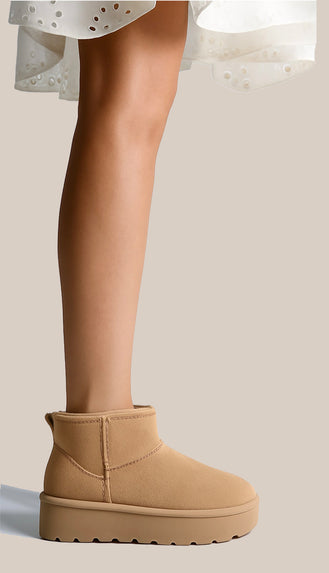 Chunky Platform Ugg Dupe Ankle Boots- Camel