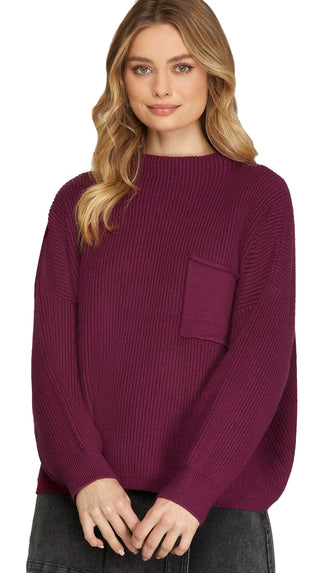 Danielle Front Pocket Sweater- Plum