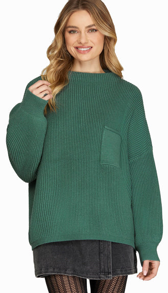 Danielle Front Pocket Sweater- Slate Green