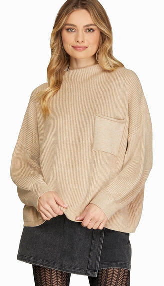 Danielle Front Pocket Sweater- Lt. Taupe