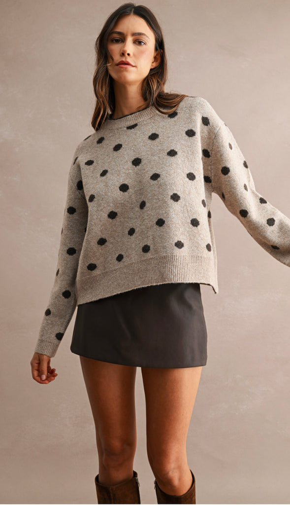 Polka Dot Contrast Sweater- Mocha
