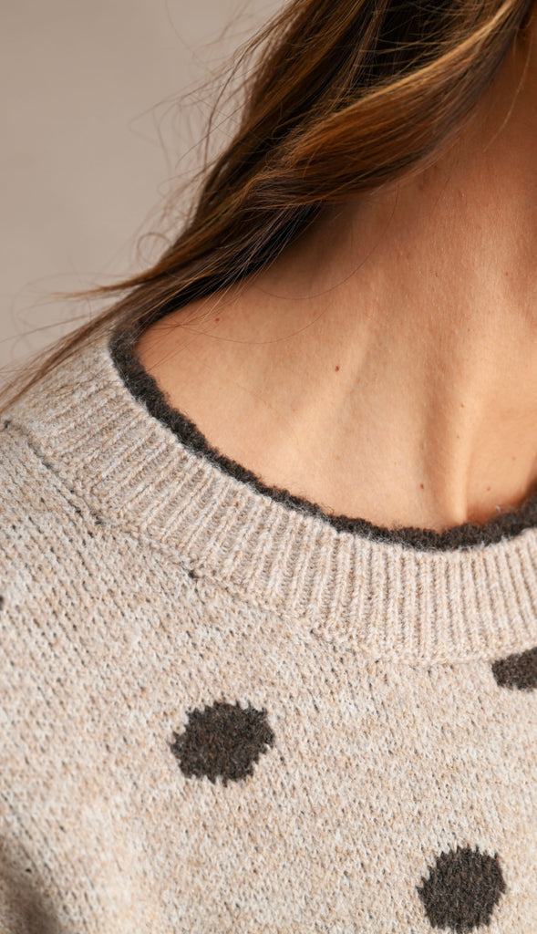 Polka Dot Contrast Sweater- Mocha