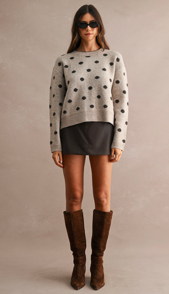 Polka Dot Contrast Sweater- Mocha
