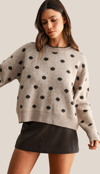 Polka Dot Contrast Sweater- Mocha