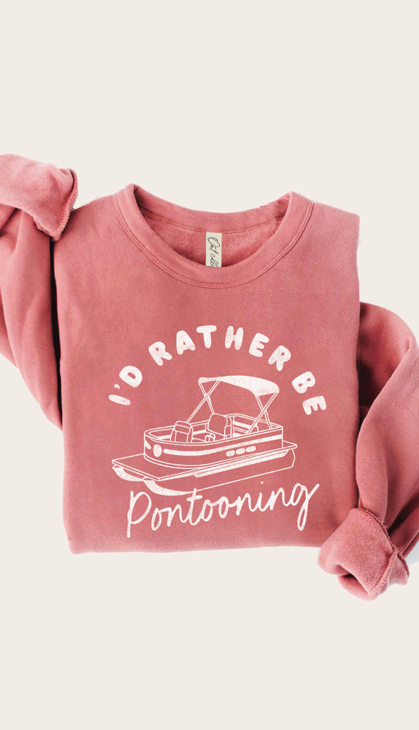 I'd Rather Be Pontooning Crewneck Sweatshirt- Mauve